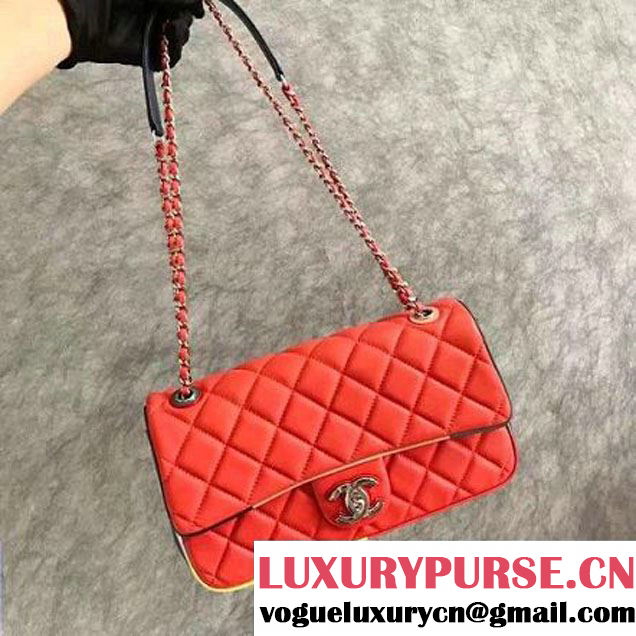 Chanel Red Multicolor Lambskin/Resin Medium Flap Bag A93692 Cruise 2017 (KN-7031409 )