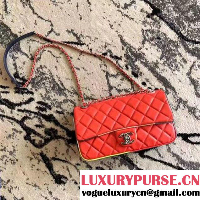 Chanel Red Multicolor Lambskin/Resin Medium Flap Bag A93692 Cruise 2017 (KN-7031409 )