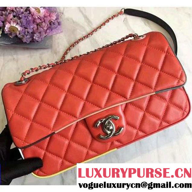 Chanel Red Multicolor Lambskin/Resin Medium Flap Bag A93692 Cruise 2017 (KN-7031409 )