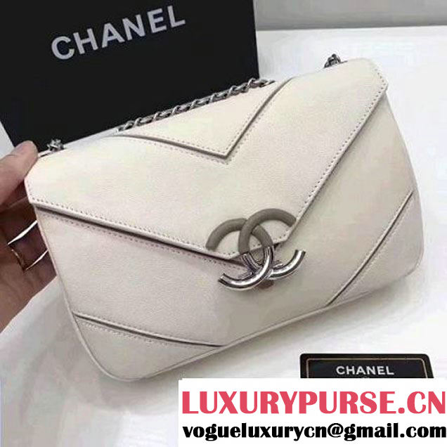 Chanel Grained Calfskin Chevron Small Flap Bag A93774 White 2017 (1A145-7032125 )