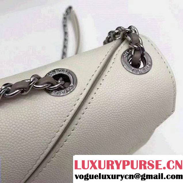 Chanel Grained Calfskin Chevron Small Flap Bag A93774 White 2017 (1A145-7032125 )