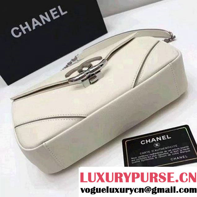 Chanel Grained Calfskin Chevron Small Flap Bag A93774 White 2017 (1A145-7032125 )