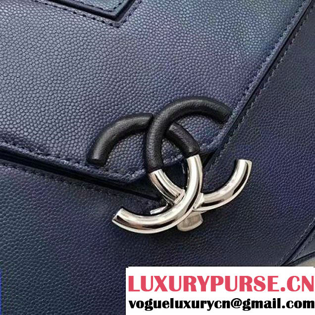 Chanel Grained Calfskin Chevron Small Flap Bag A93774 Blue 2017 (1A145-7032126 )