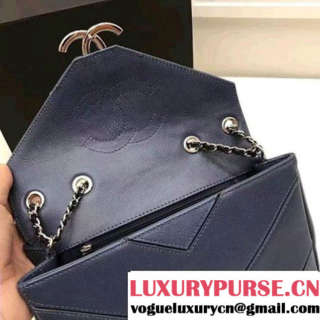 Chanel Grained Calfskin Chevron Small Flap Bag A93774 Blue 2017 (1A145-7032126 )