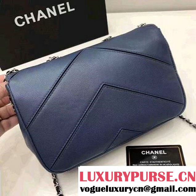 Chanel Grained Calfskin Chevron Small Flap Bag A93774 Blue 2017 (1A145-7032126 )
