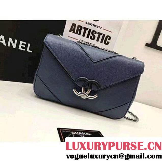 Chanel Grained Calfskin Chevron Small Flap Bag A93774 Blue 2017 (1A145-7032126 )