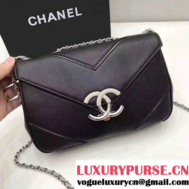 Chanel Grained Calfskin Chevron Small Flap Bag A93774 Black 2017 (1A145-7032127 )