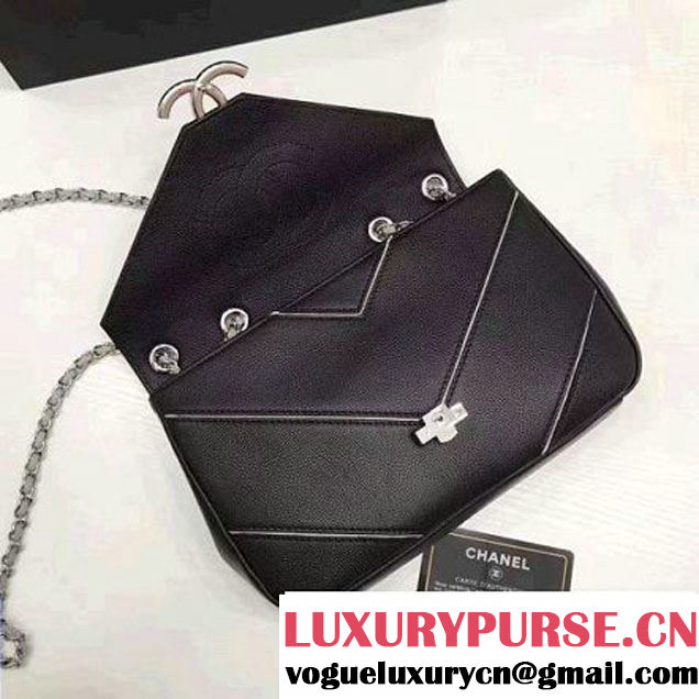 Chanel Grained Calfskin Chevron Small Flap Bag A93774 Black 2017 (1A145-7032127 )
