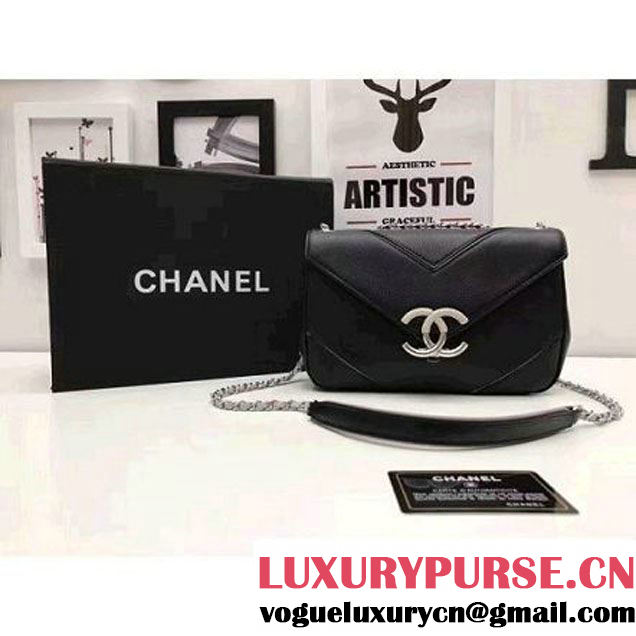Chanel Grained Calfskin Chevron Small Flap Bag A93774 Black 2017 (1A145-7032127 )