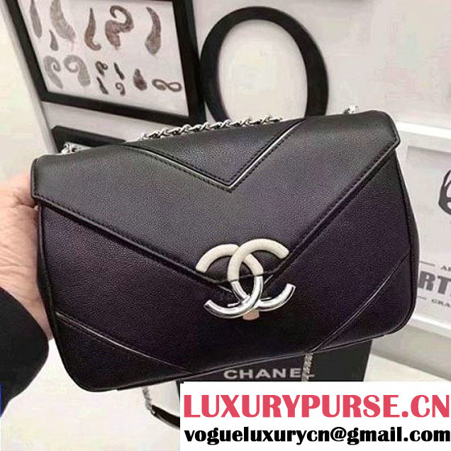 Chanel Grained Calfskin Chevron Small Flap Bag A93774 Black 2017 (1A145-7032127 )