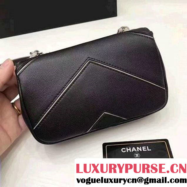 Chanel Grained Calfskin Chevron Mini Flap Bag A93773 Black 2017 (1A145-7032128 )