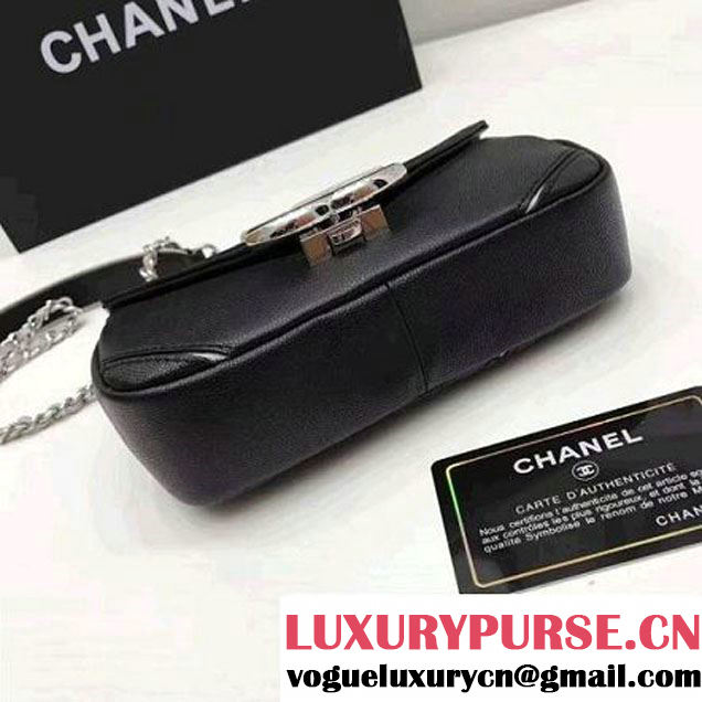 Chanel Grained Calfskin Chevron Mini Flap Bag A93773 Black 2017 (1A145-7032128 )
