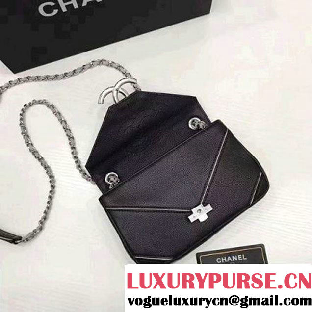 Chanel Grained Calfskin Chevron Mini Flap Bag A93773 Black 2017 (1A145-7032128 )