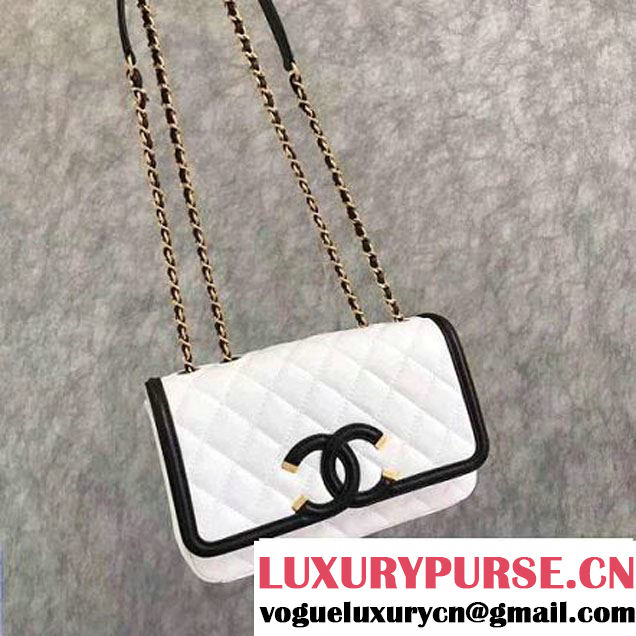 Chanel Small Grained Calfskin & Calfskin Flap Bag White/Black 2017 (KN-7032710 )