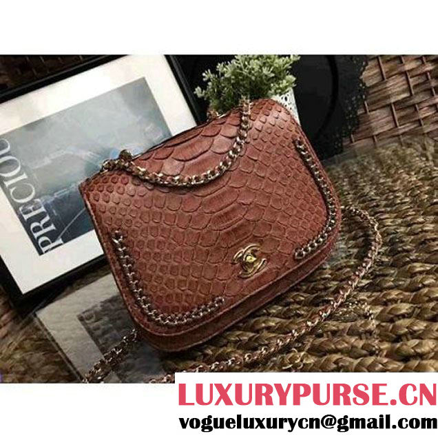 Chanel Python Leather Chain Braided Chic Flap Bag A98774 Camel 2017 (1A111-7041105 )