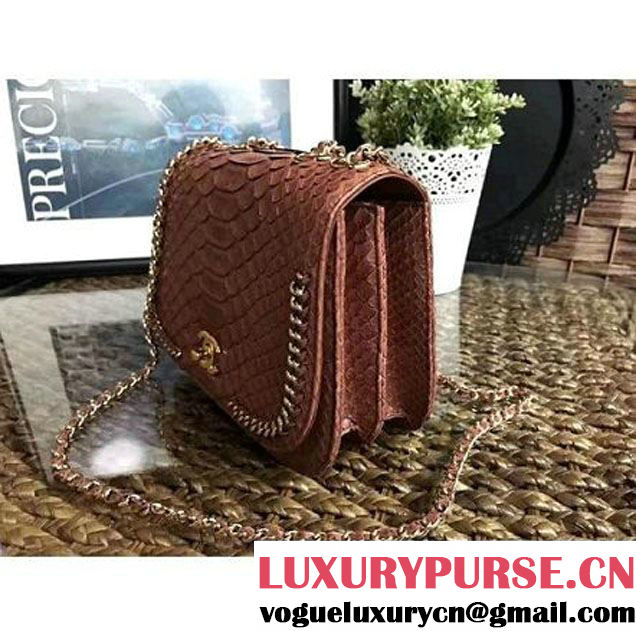 Chanel Python Leather Chain Braided Chic Flap Bag A98774 Camel 2017 (1A111-7041105 )