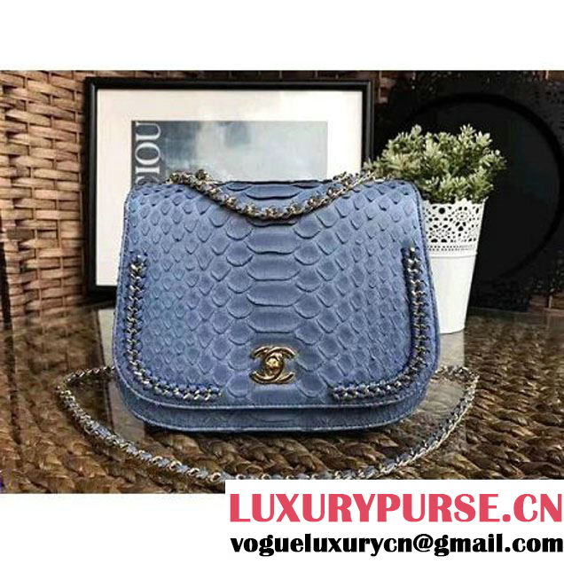 Chanel Python Leather Chain Braided Chic Medium Flap Bag A98774 Ciel 2017 (1A111-7041106 )