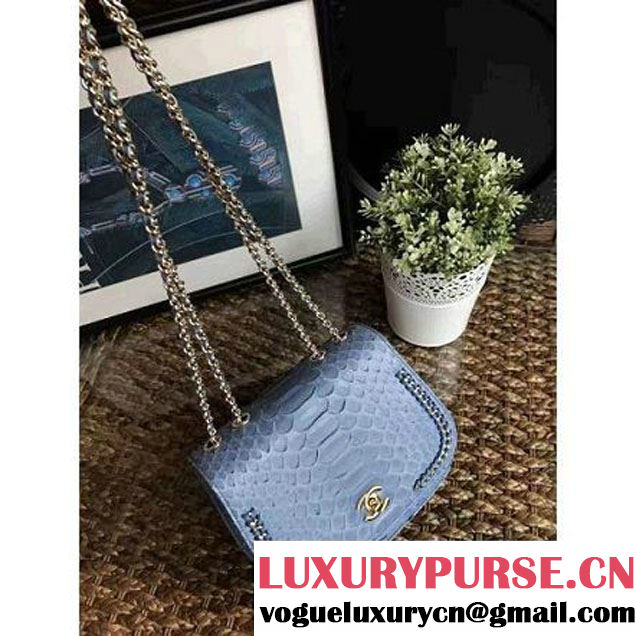 Chanel Python Leather Chain Braided Chic Medium Flap Bag A98774 Ciel 2017 (1A111-7041106 )