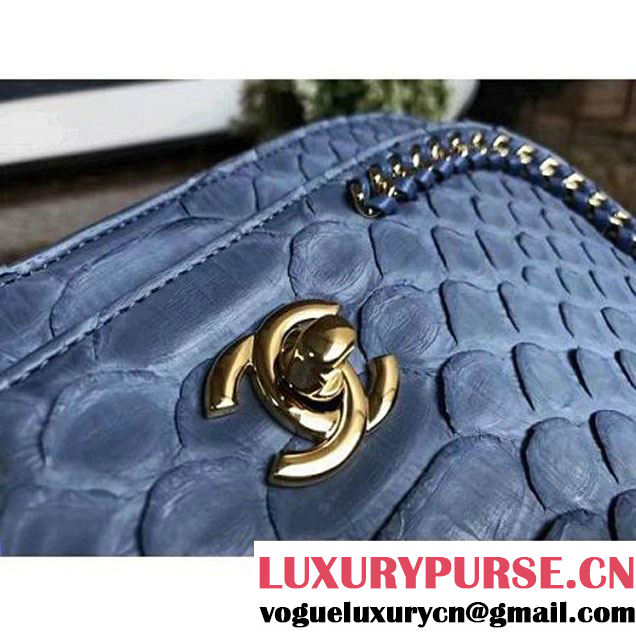 Chanel Python Leather Chain Braided Chic Medium Flap Bag A98774 Ciel 2017 (1A111-7041106 )