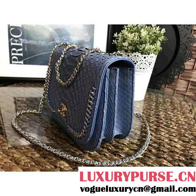 Chanel Python Leather Chain Braided Chic Medium Flap Bag A98774 Ciel 2017 (1A111-7041106 )