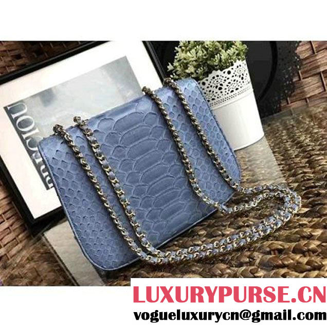 Chanel Python Leather Chain Braided Chic Medium Flap Bag A98774 Ciel 2017 (1A111-7041106 )
