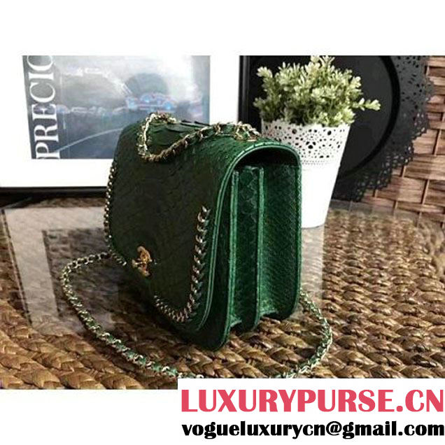 Chanel Python Leather Chain Braided Chic Medium Flap Bag A98774 Green 2017 (1A111-7041107 )