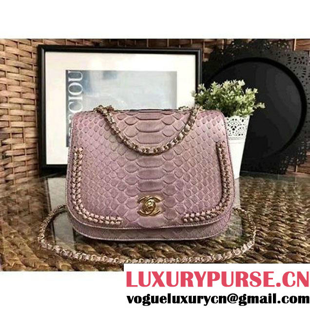 Chanel Python Leather Chain Braided Chic Medium Flap Bag A98774 Light Pink 2017 (1A111-7041108 )