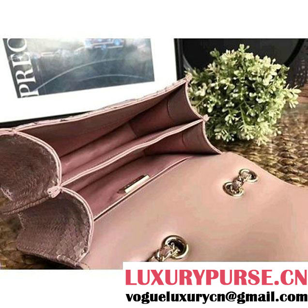 Chanel Python Leather Chain Braided Chic Medium Flap Bag A98774 Light Pink 2017 (1A111-7041108 )