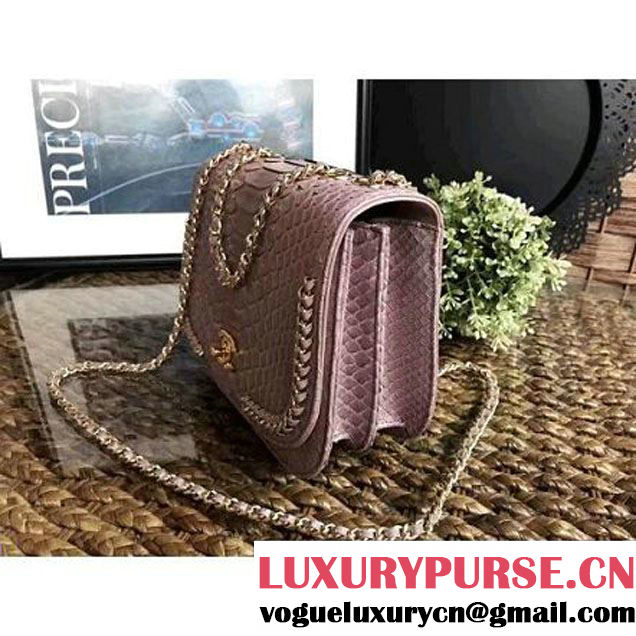 Chanel Python Leather Chain Braided Chic Medium Flap Bag A98774 Light Pink 2017 (1A111-7041108 )