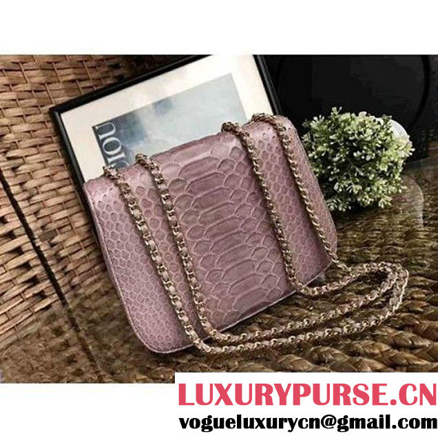 Chanel Python Leather Chain Braided Chic Medium Flap Bag A98774 Light Pink 2017 (1A111-7041108 )