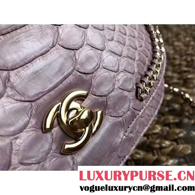 Chanel Python Leather Chain Braided Chic Medium Flap Bag A98774 Light Pink 2017 (1A111-7041108 )