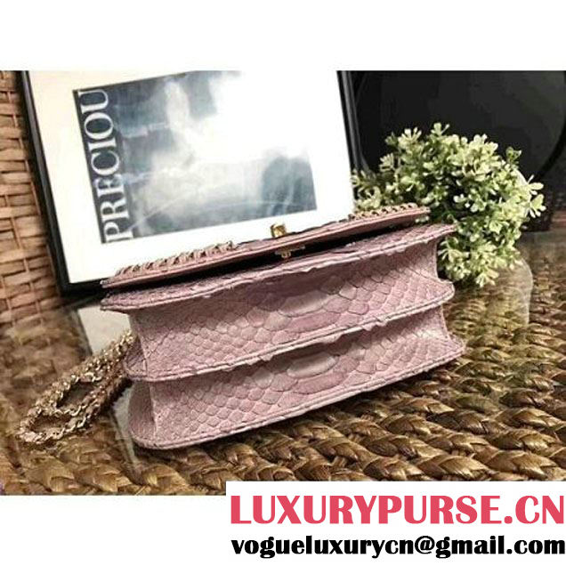 Chanel Python Leather Chain Braided Chic Medium Flap Bag A98774 Light Pink 2017 (1A111-7041108 )