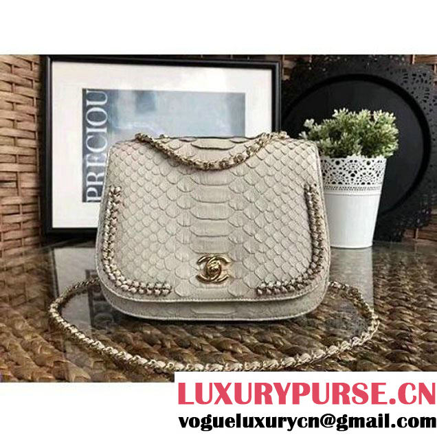 Chanel Python Leather Chain Braided Chic Medium Flap Bag A98774 Off-White 2017 (1A111-7041109 )