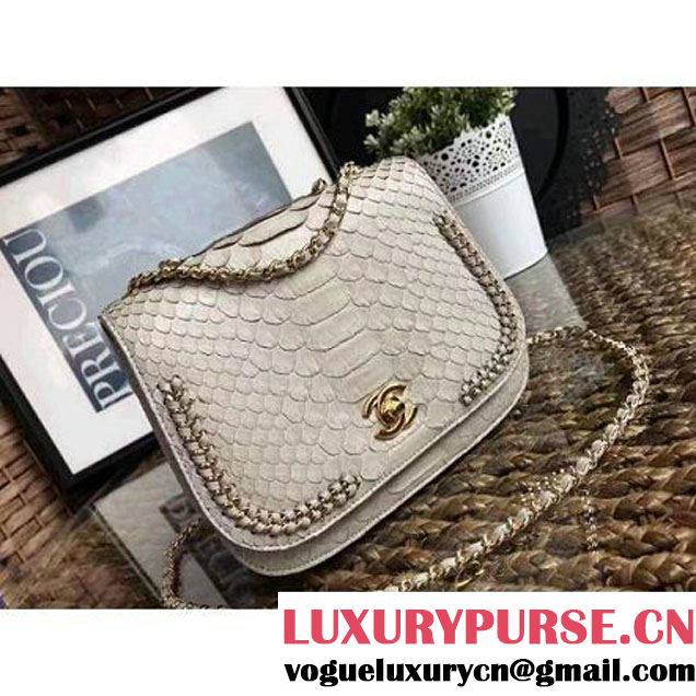 Chanel Python Leather Chain Braided Chic Medium Flap Bag A98774 Off-White 2017 (1A111-7041109 )