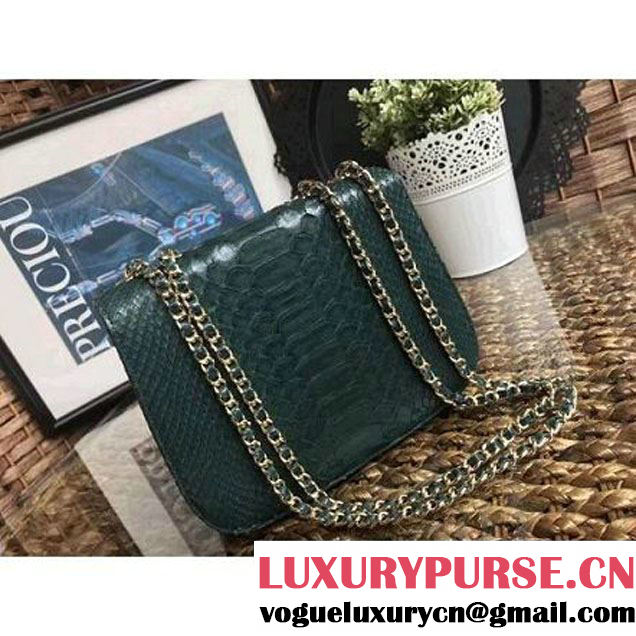 Chanel Python Leather Chain Braided Chic Medium Flap Bag A98774 Dark Green 2017 (1A111-7041110 )