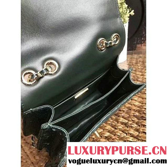 Chanel Python Leather Chain Braided Chic Medium Flap Bag A98774 Dark Green 2017 (1A111-7041110 )