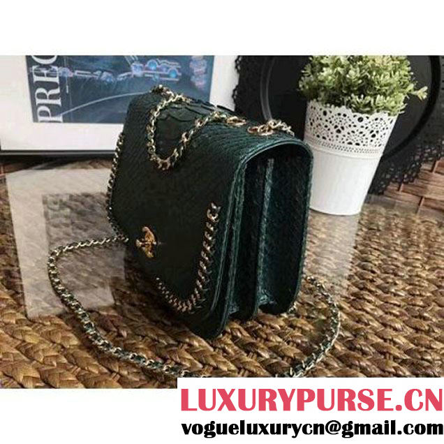 Chanel Python Leather Chain Braided Chic Medium Flap Bag A98774 Dark Green 2017 (1A111-7041110 )