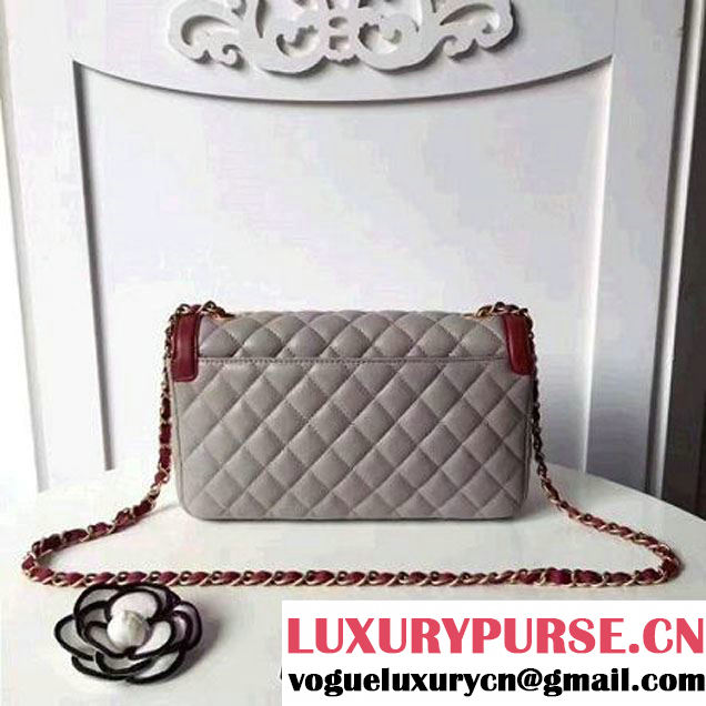 Chanel Two-Tone Lambskin Flap Large Bag A91022 Grey/Burgundy 2017 (1A145-7042701 )