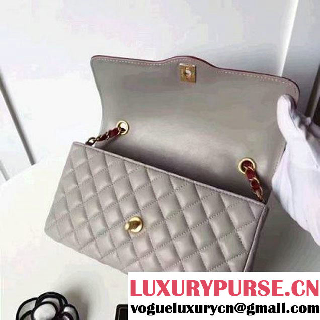Chanel Two-Tone Lambskin Flap Large Bag A91022 Grey/Burgundy 2017 (1A145-7042701 )