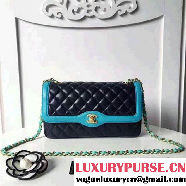 Chanel Two-Tone Lambskin Flap Large Bag A91022 Blue/Cyan 2017 (1A145-7042703 )