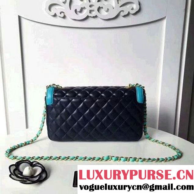 Chanel Two-Tone Lambskin Flap Large Bag A91022 Blue/Cyan 2017 (1A145-7042703 )