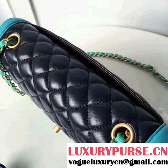 Chanel Two-Tone Lambskin Flap Large Bag A91022 Blue/Cyan 2017 (1A145-7042703 )