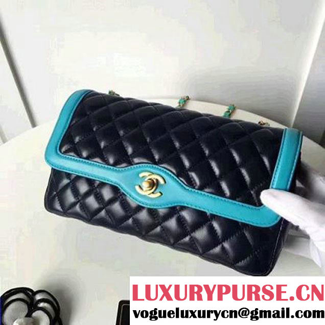 Chanel Two-Tone Lambskin Flap Large Bag A91022 Blue/Cyan 2017 (1A145-7042703 )