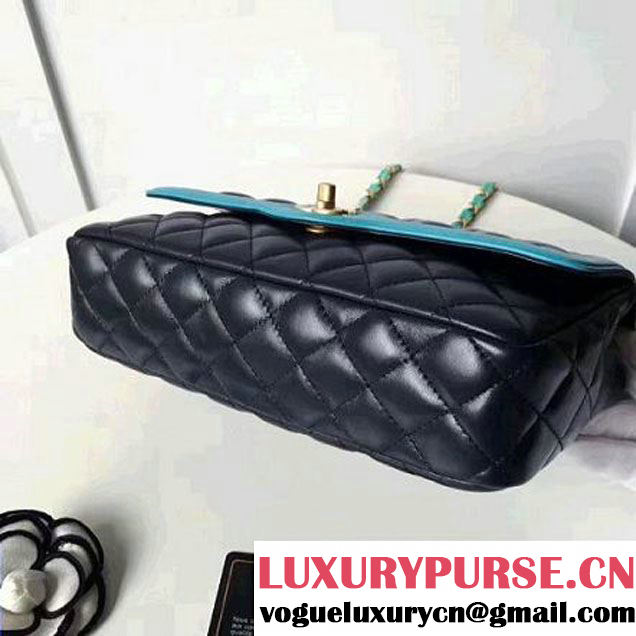 Chanel Two-Tone Lambskin Flap Large Bag A91022 Blue/Cyan 2017 (1A145-7042703 )