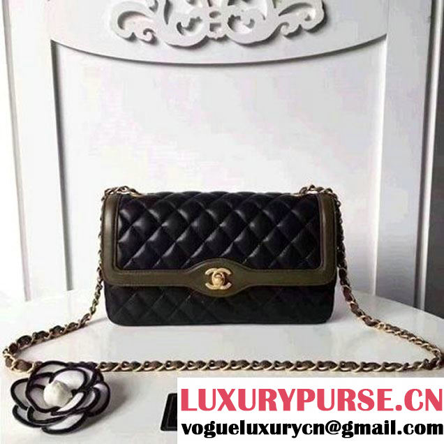 Chanel Two-Tone Lambskin Flap Large Bag A91022 Black/Kahki 2017 (1A145-7042705 )