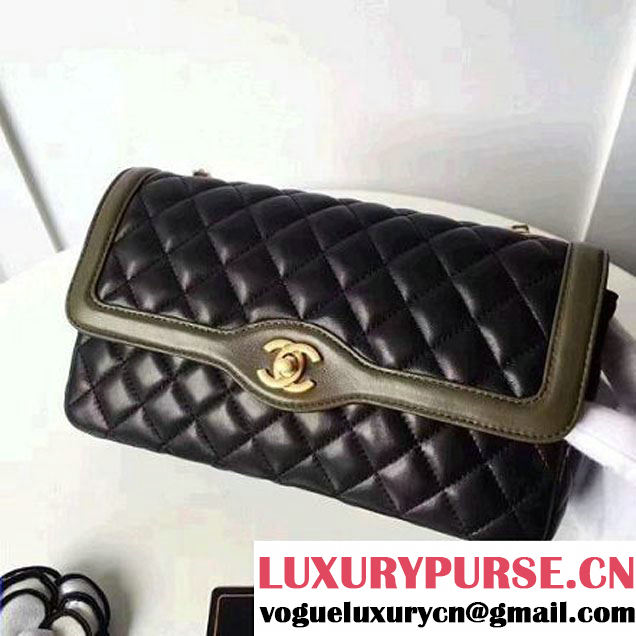 Chanel Two-Tone Lambskin Flap Large Bag A91022 Black/Kahki 2017 (1A145-7042705 )