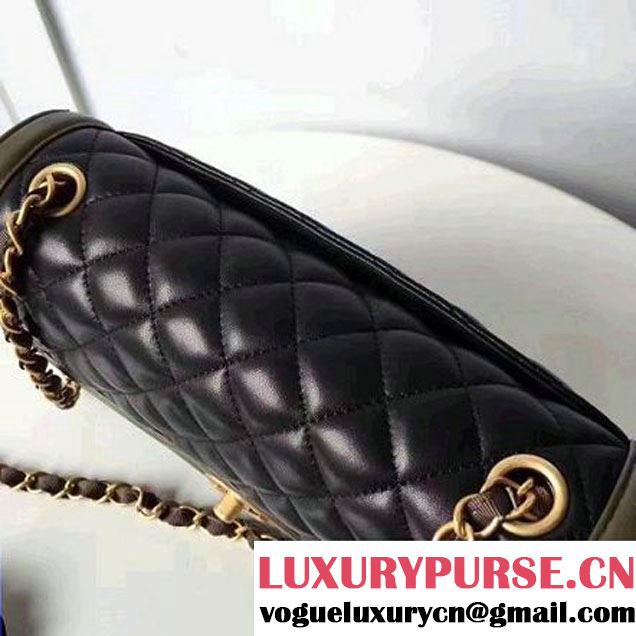 Chanel Two-Tone Lambskin Flap Large Bag A91022 Black/Kahki 2017 (1A145-7042705 )