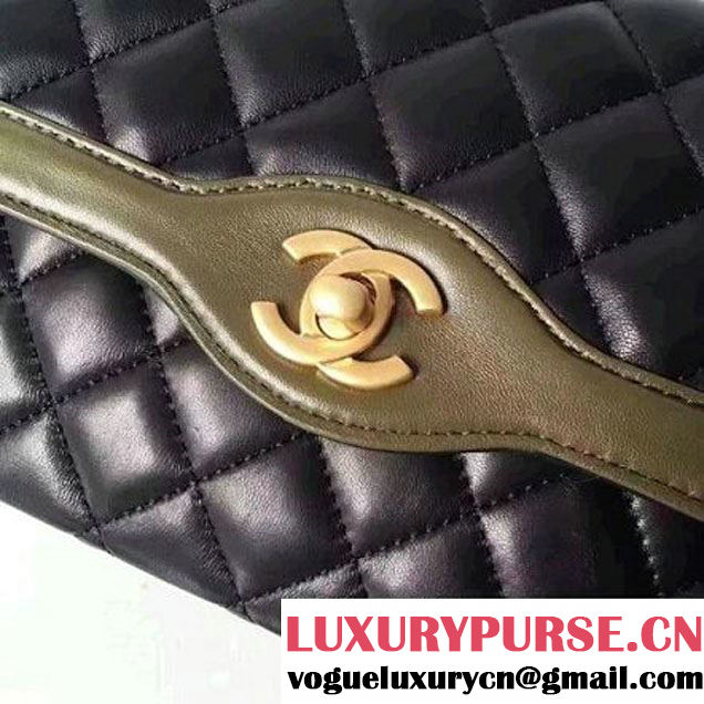 Chanel Two-Tone Lambskin Flap Large Bag A91022 Black/Kahki 2017 (1A145-7042705 )