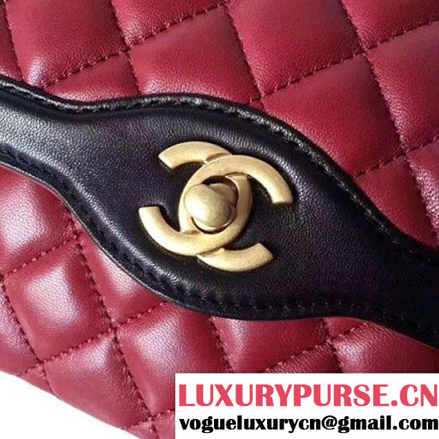 Chanel Two-Tone Lambskin Flap Large Bag A91022 Burgundy/Black 2017 (1A145-7042706 )