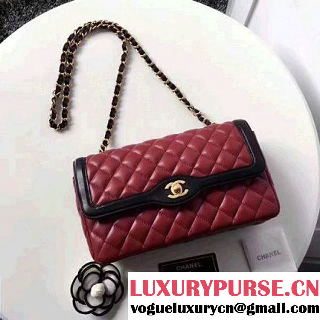 Chanel Two-Tone Lambskin Flap Large Bag A91022 Burgundy/Black 2017 (1A145-7042706 )